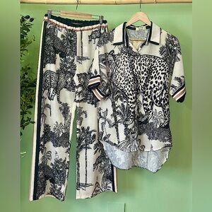 Animal Print Linen Pants & Shirt Set